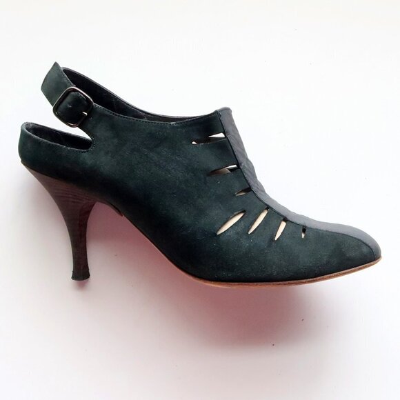 LD Tuttle Dark Green Suede Leather Slingback Heels Pumps Sandals Italian Shoes - Picture 10 of 16